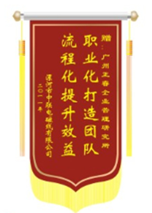 中联電(diàn)磁線(xiàn)总经理(lǐ)赠送正睿咨询职业化打造团队，流程化提升效益锦旗